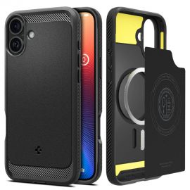 Juodas matinis dėklas Apple Iphone 16 Plus "Spigen Rugged Armor MagSafe"