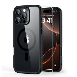 Juodas-skaidrus dėklas su apsauginiu stiklu Apple Iphone 16 Pro Max "Esr Classic Hybrid Halolock Magsafe"