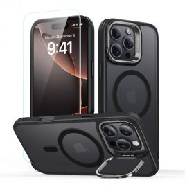 Juodas frosted dėklas su apsauginiu stiklu Apple Iphone 16 Pro Max "Esr Classic Hybrid Kickstand Halolock Magsafe"