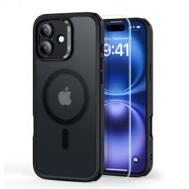 Juodas frosted dėklas su apsauginiu stiklu Apple Iphone 16 "Esr Classic Hybrid Halolock Magsafe"