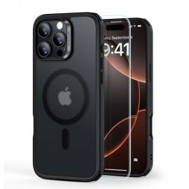 Juodas frosted dėklas su apsauginiu stiklu Apple Iphone 16 Pro Max "Esr Classic Hybrid Halolock Magsafe"