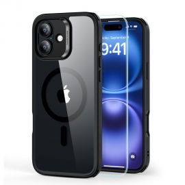 Skaidrus-Juodas dėklas su apsauginiu stiklu Apple Iphone 16 "Esr Classic Hybrid Halolock Magsafe"