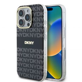 Juodas dėklas telefonui Apple Iphone 16 Pro Max "DKNY PC/TPU Repeat Pattern Tonal Stripe Magsafe"