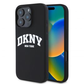 Juodas dėklas telefonui Apple Iphone 16 Pro Max "DKNY Liquid Silicone Arch Logo MagSafe"