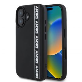Juodas dėklas telefonui Apple Iphone 16 "DKNY 3D Rubber Repeat Logo Line"