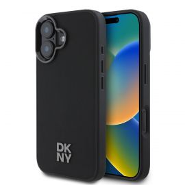 Juodas dėklas telefonui Apple Iphone 16 "DKNY PU Leather Stack Logo Magsafe"