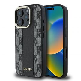 Juodas dėklas telefonui Apple Iphone 16 Pro Max "DKNY PU Leather Checkered Pattern Magsafe"