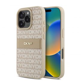 Rausvas dėklas telefonui Apple Iphone 16 Pro Max "DKNY PU Leather Repeat Pattern Tonal Stripe"