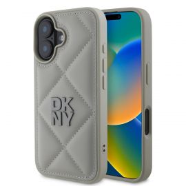 Pilkas dėklas telefonui Apple Iphone 16 Plus "DKNY PU Leather Quilted Stack Logo"