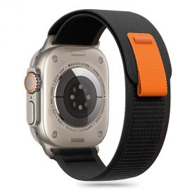 Juoda-oranžinė apyrankė Apple Watch 6 / 7 / 8 / 9 / 10 / SE / Ultra 1 / 2 (44 / 45 / 46 / 49mm) "Tech-Protect Nylon Stripe"