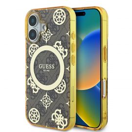 Rudas originalus dėklas Guess IML 4G Peony MagSafe telefonui Apple iPhone 16