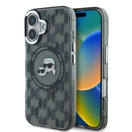 Juodas dėklas Karl Lagerfeld IML Monogram K&CH Heads MagSafe telefonui Apple iPhone 16