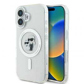 Skaidrus originalus dėklas Karl Lagerfeld IML Glitter Karl and Choupette MagSafe telefonui Apple iPhone 16