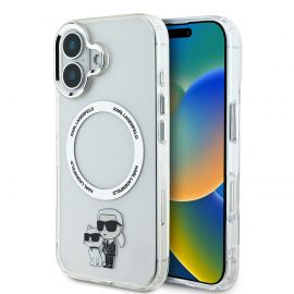 Skaidrus originalus dėklas Karl Lagerfeld IML Karl and Choupette MagSafe telefonui Apple iPhone 16 Plus