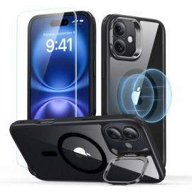 Juodas-skaidrus dėklas su apsauginiu stiklu Apple Iphone 16 Plus "Esr Classic Hybrid Kickstand Halolock Magsafe"