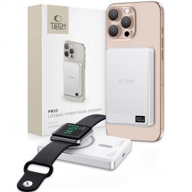 Sidabrinė išorinė baterija "TECH-PROTECT PB33 LIFEMAG MAGSAFE POWER BANK 5000MAH"