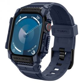 Tamsiai mėlynas dėklas ir apyrankė Apple Watch 10 (46mm) "Spigen Rugged Armor Pro"