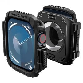 Juodas matinis dėklas Apple Watch 10 (46mm) "Spigen Rugged Armor"