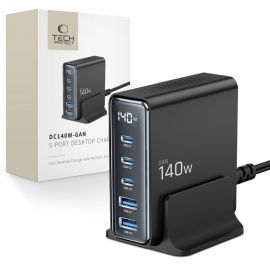 Juodas įkroviklis TECH-PROTECT DC140W-GAN 5-PORT DESKTOP CHARGER PD140W/QC3.0