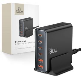 Juodas įkroviklis TECH-PROTECT DC80W-GAN 6-PORT DESKTOP CHARGER PD80W/QC3.0