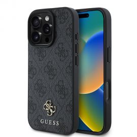 Pilkas dėklas Apple Iphone 16 Pro "Guess PU 4G Small Metal Logo MagSafe"