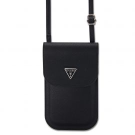 Juodas telefono krepšys Guess PU Grained Triangle Logo Phone Bag