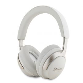 Baltos spalvos ausinės "Guess PU Leather Script Logo ANC/ENC Wireless Headphone"