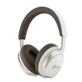 Beige spalvos ausinės "Guess PU Leather Script Logo ANC/ENC Wireless Headphone"