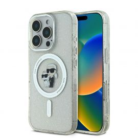 Skaidrus originalus dėklas Karl Lagerfeld IML Glitter Karl and Choupette MagSafe telefonui Apple iPhone 16 Pro Max