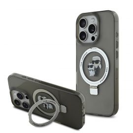Juodas dėklas Karl Lagerfeld Ringstand Karl and Choupette MagSafe telefonui Apple iPhone 16 Pro