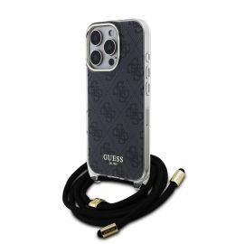 Juodas dėklas Guess IML 4G Printed Crossbody telefonui Apple iPhone 16 Pro