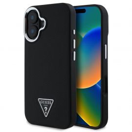 Juodas dėklas Guess PU Grained Triangle Logo telefonui Apple iPhone 16