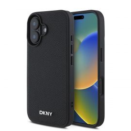 Juodas dėklas telefonui Apple Iphone 16 Plus "DKNY PU Leather Silver Metal Logo Magsafe"