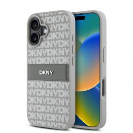Beige dėklas telefonui Apple Iphone 16 "DKNY PU Leather Repeat Pattern Tonal Stripe"