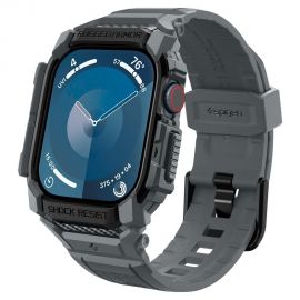 Tamsiai pilkas dėklas ir apyrankė Apple Watch 10 (46mm) "Spigen Rugged Armor Pro"