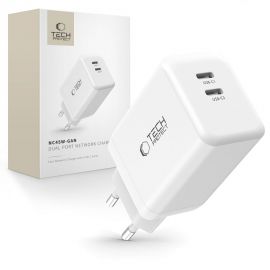 Baltas buitinis pakrovėjas "TECH-PROTECT NC45W-GAN 2-PORT NETWORK CHARGER PD45W"