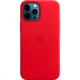 Raudonas originalus dėklas MHKJ3ZA/A Leather Magsafe Cover telefonui Apple Iphone 12 Pro Max