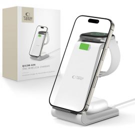 Baltas belaidis pakrovėjas "TECH-PROTECT QI15W-A36 3IN1 WIRELESS CHARGER FOR APPLE"