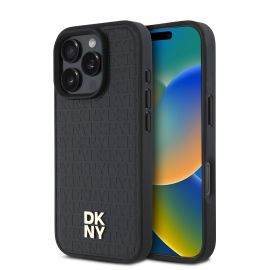 Juodas dėklas telefonui Apple Iphone 16 Pro Max "DKNY PU Leather Repeat Pattern Stack Logo Magsafe"