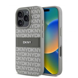 Beige dėklas telefonui Apple Iphone 16 Pro Max "DKNY PU Leather Repeat Pattern Tonal Stripe"