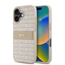 Rausvas dėklas telefonui Apple Iphone 16 Plus "DKNY PU Leather Repeat Pattern Tonal Stripe"