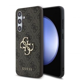 Rudas originalus dėklas Guess PU 4G Metal Logo telefonui Samsung Galaxy S24 FE