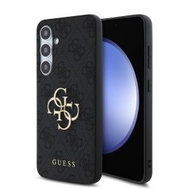 Pilkas originalus dėklas Guess PU 4G Metal Logo telefonui Samsung Galaxy S24 FE