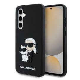 Juodas originalus dėklas Karl Lagerfeld 3D Rubber Karl and Choupette telefonui Samsung Galaxy S24 FE