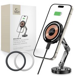 Juodas telefono laikiklis + pakrovėjas "TECH-PROTECT MM15W-V8 MAGNETIC MAGSAFE WIRELESS CHARGER 15W"