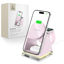Rožinis belaidis pakrovėjas "TECH-PROTECT QI15W-A43 3IN1 MAGNETIC MAGSAFE WIRELESS CHARGER"