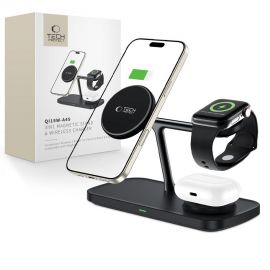 Juodas belaidis pakrovėjas "TECH-PROTECT QI15W-A45 3IN1 MAGNETIC MAGSAFE WIRELESS CHARGER"
