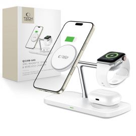 Baltas belaidis pakrovėjas "TECH-PROTECT QI15W-A45 3IN1 MAGNETIC MAGSAFE WIRELESS CHARGER"