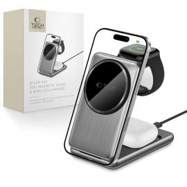 Pilkas belaidis pakrovėjas "TECH-PROTECT QI15W-A42 3IN1 MAGNETIC MAGSAFE WIRELESS CHARGER"