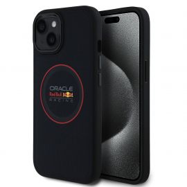 Tamsiai mėlynas dėklas Apple Iphone 15 "Red Bull PU Leather Red Ring MagSafe"